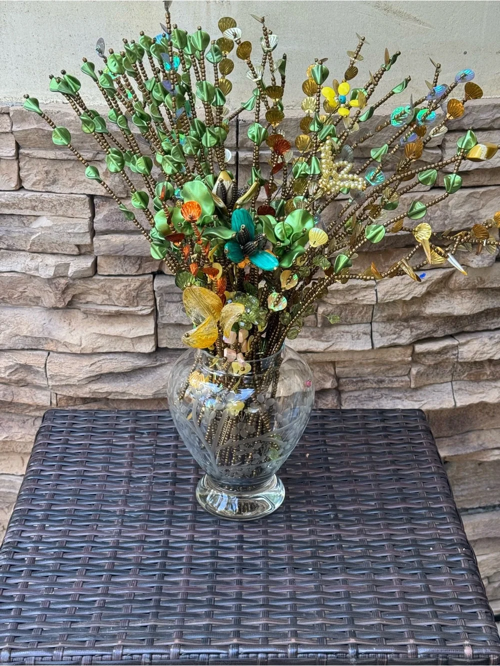 Green and Gold Decorative Floral Spray - Home Accents